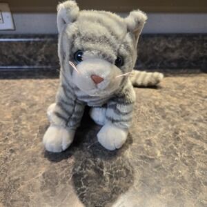 Ty Beanie Buddies Collection Vintage Striped Cat Grey Beige‎ 12" x 8" 1999